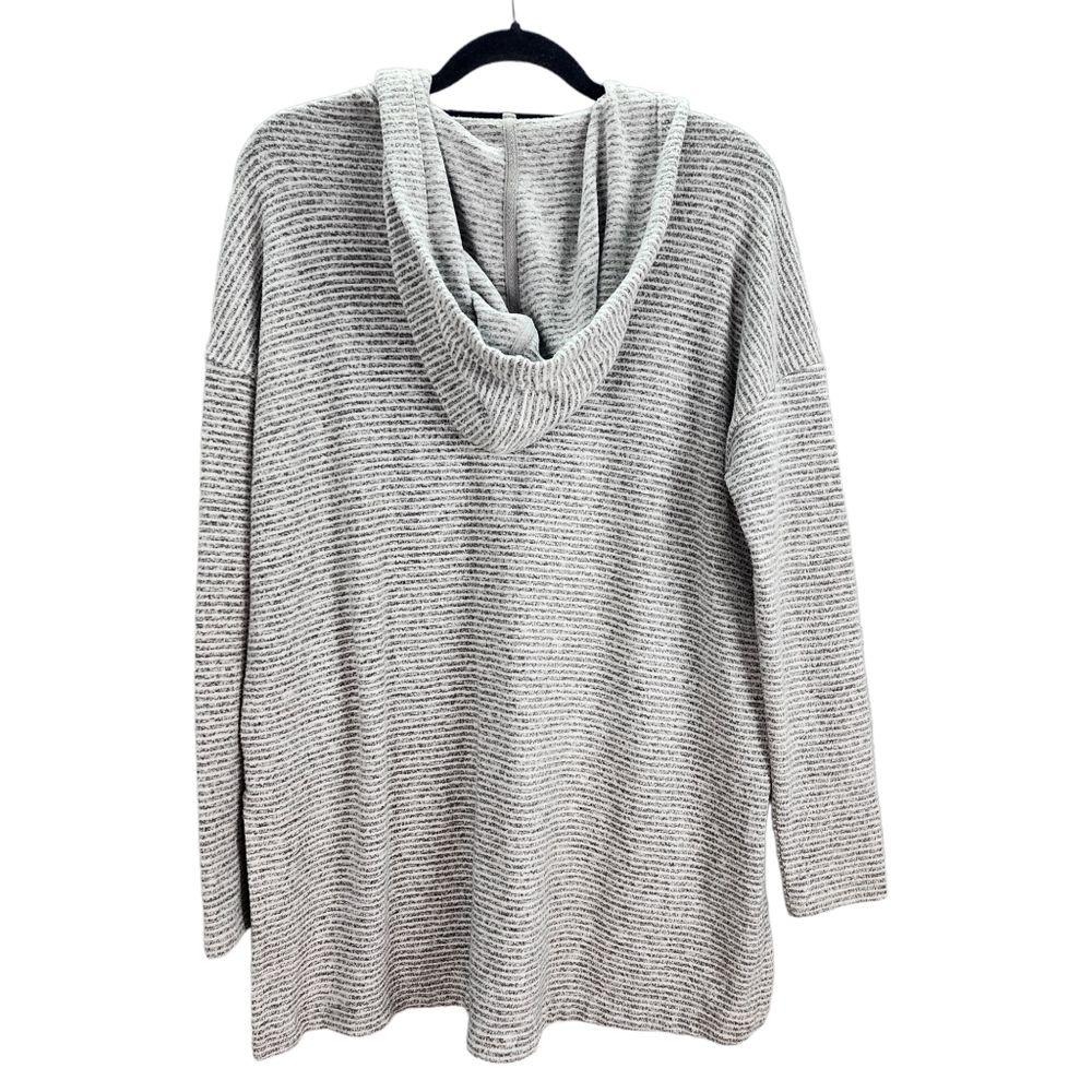 Lou & Grey Hooded Pullover Gray White Stripe Small